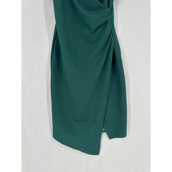 Altard State Dress Womens Medium Green Midi Party V Neck Ruched Stretch Dark - Picture 5 of 9
